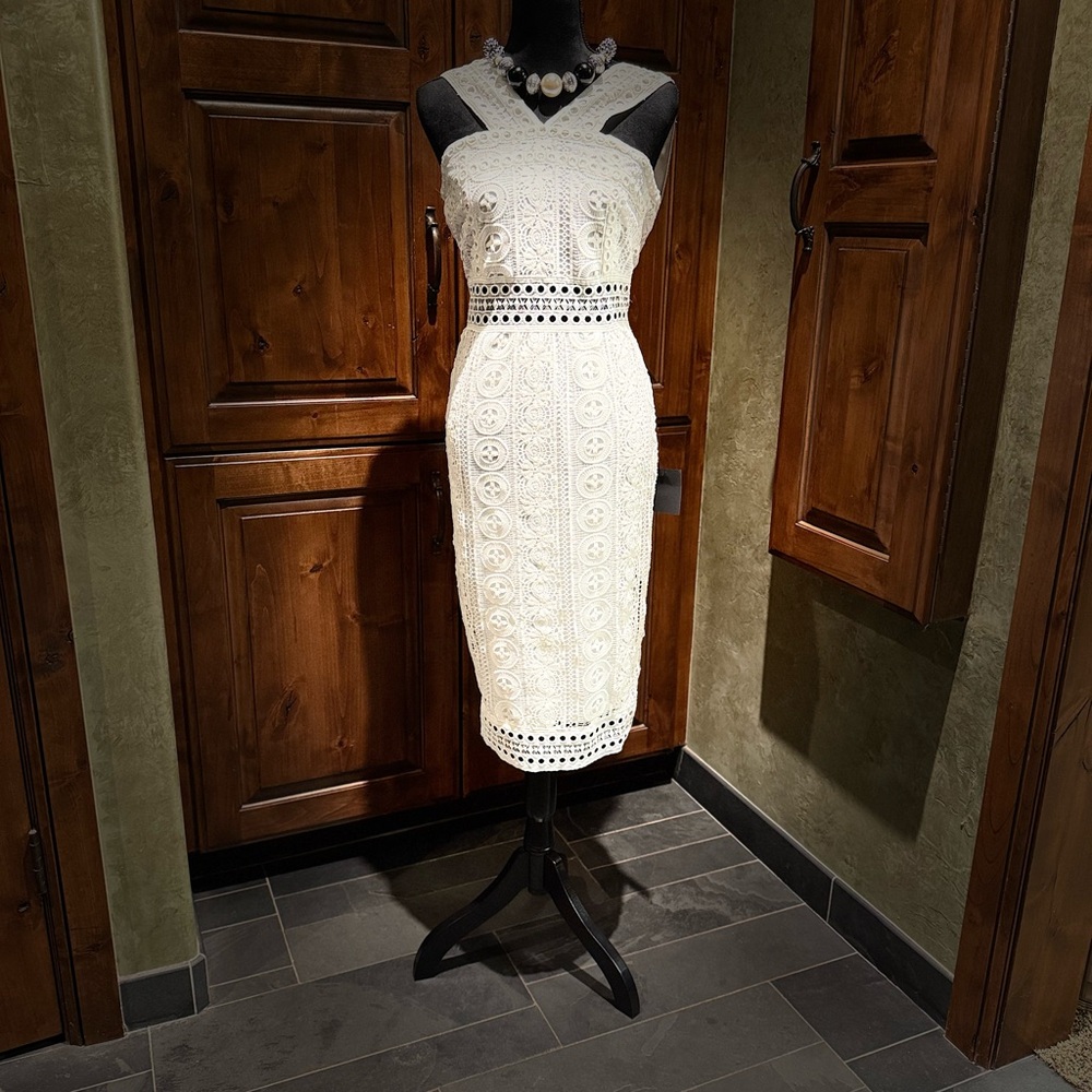 Lulu's Ivory Lace Midi Dress